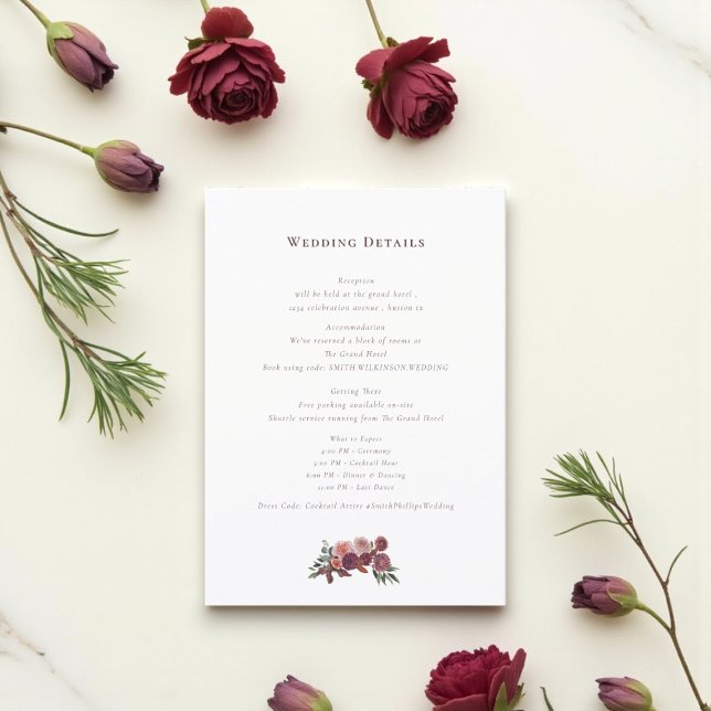 D'accompagnement Carte d'information de mariage floral romantique (Créateur téléchargé)