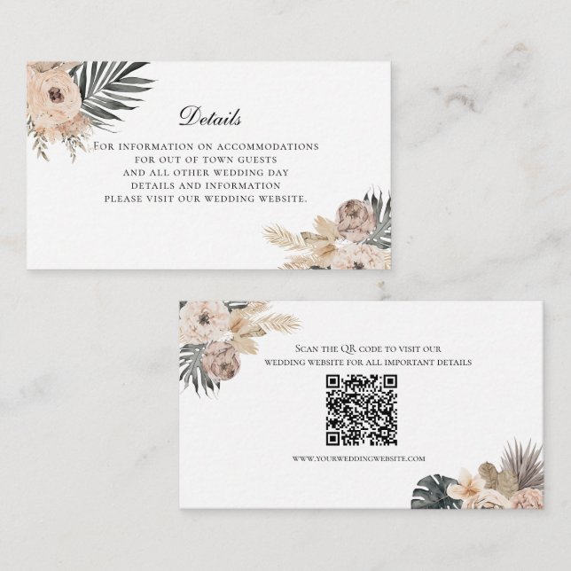 D'accompagnement Carte d'information de mariage florale beige bohèm (Devant / Derrière)