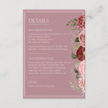 Carte d'information de mariage florale bordeaux Ro
