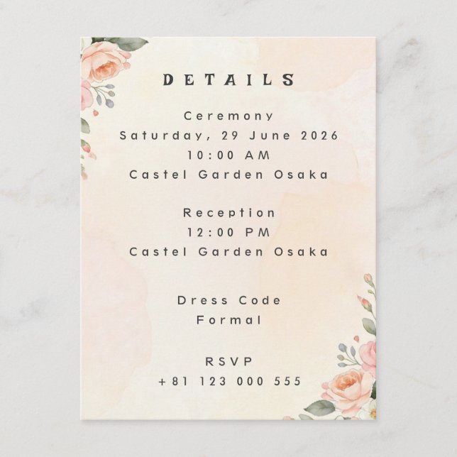 D'accompagnement Carte d'information de mariage florale élégante (Devant)