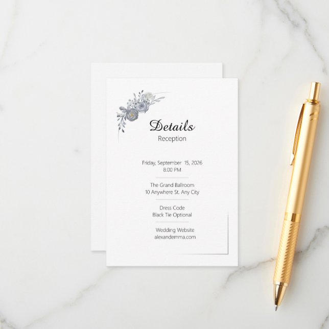 D'accompagnement Carte d'information de mariage florale grise éléga (Devant/Arrière en situation)