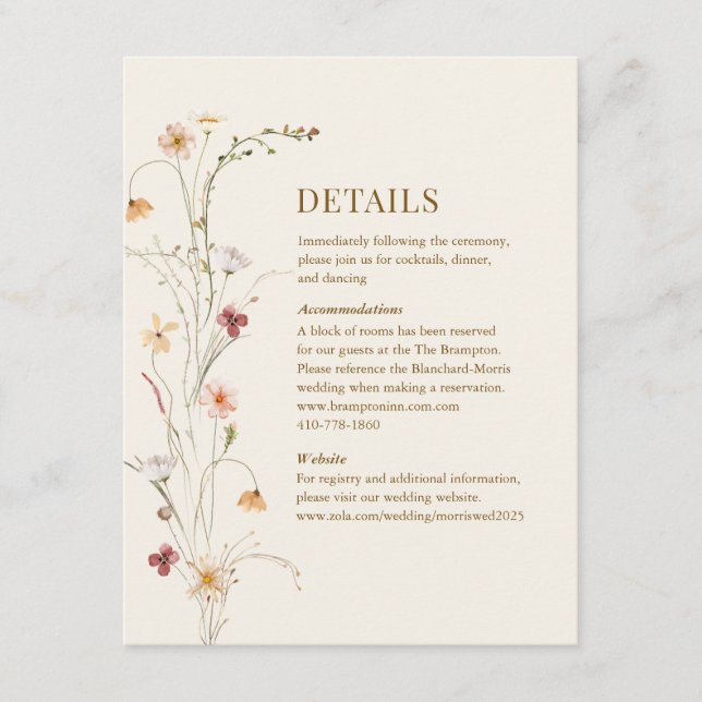 D'accompagnement Carte d'information de mariage florale sauvage Boh (Devant)