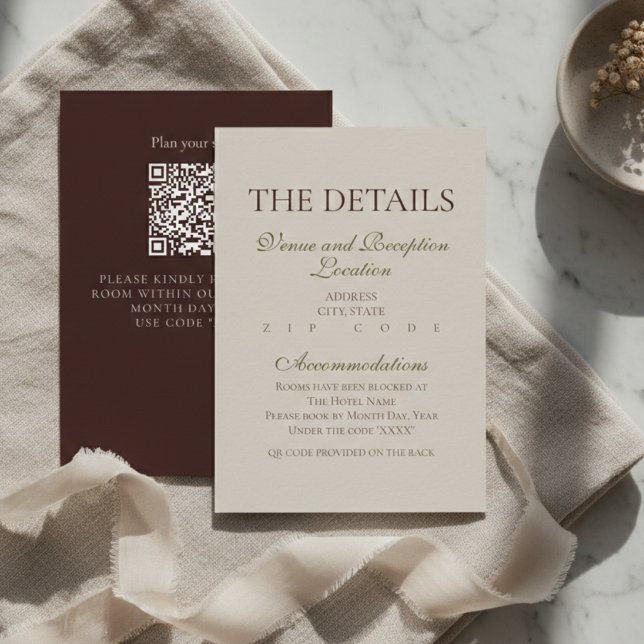 D'accompagnement Carte d'information de mariage marron Mousse Moder (Modern Mousse Brown Wedding Hotel Block Enclosure
)
