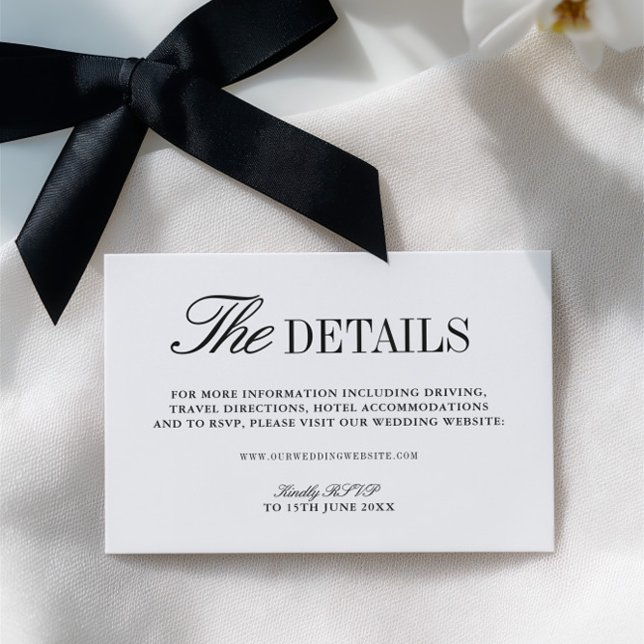 D'accompagnement Carte d'information de mariage noir et blanc pour  (Black & White Wedding Website Enclosure Card)