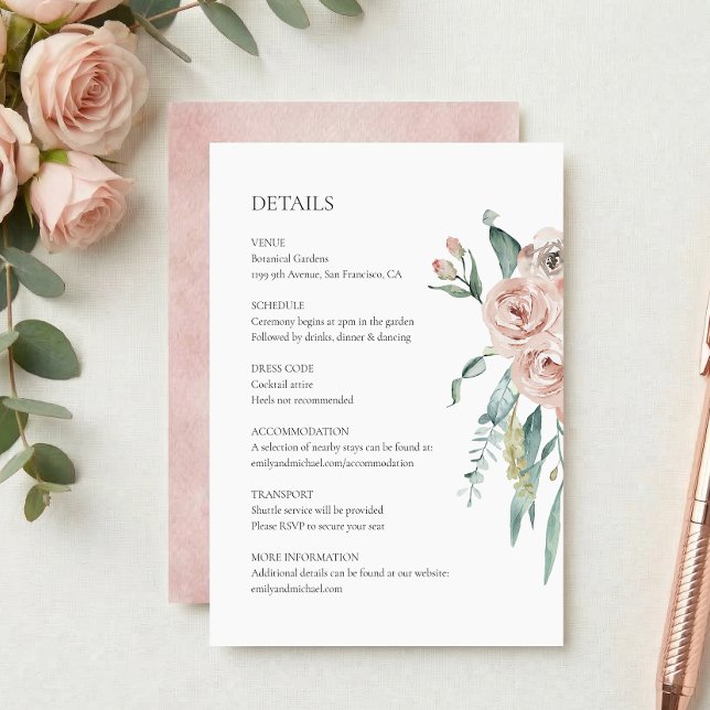 D'accompagnement Carte d'information de mariage Rose Rose Pâle (Créateur téléchargé)