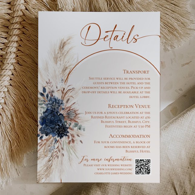 D'accompagnement Carte d'information de mariage rustique bohème ble (Navy Blue Boho Rustic Wedding Enclosure Card)