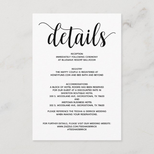D'accompagnement Carte d'information de mariage rustique élégant (Devant)