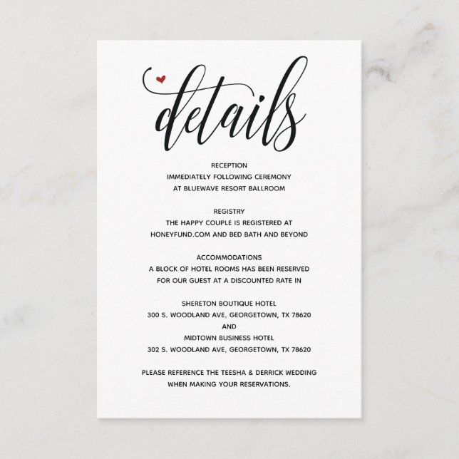 D'accompagnement Carte d'information de mariage rustique moderne v1 (Devant)