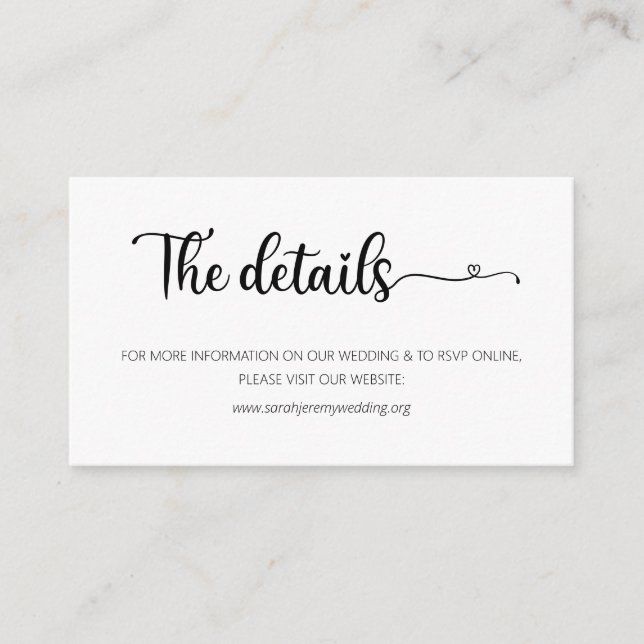 D'accompagnement Carte d'information de mariage simple avec site we (Devant)