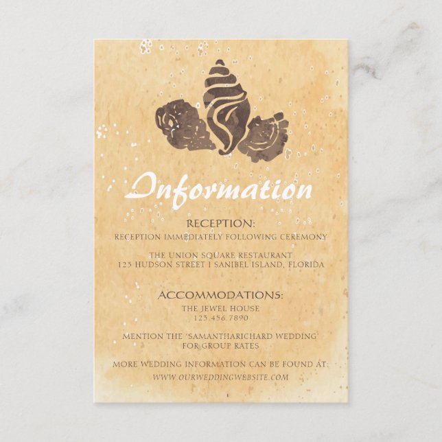 D'accompagnement Carte d'information de mariage sur le sable et les (Devant)