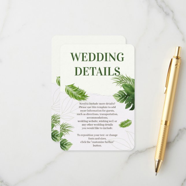 D'accompagnement Carte d'information de mariage tropical romantique (Devant/Arrière en situation)