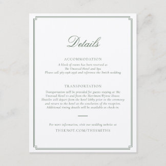 D'accompagnement Carte d'information de mariage vert foncé