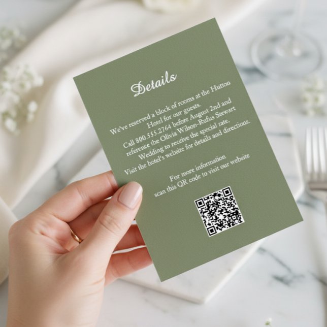 D'accompagnement Carte d'information de mariage vert sauge Élégante (Créateur téléchargé)