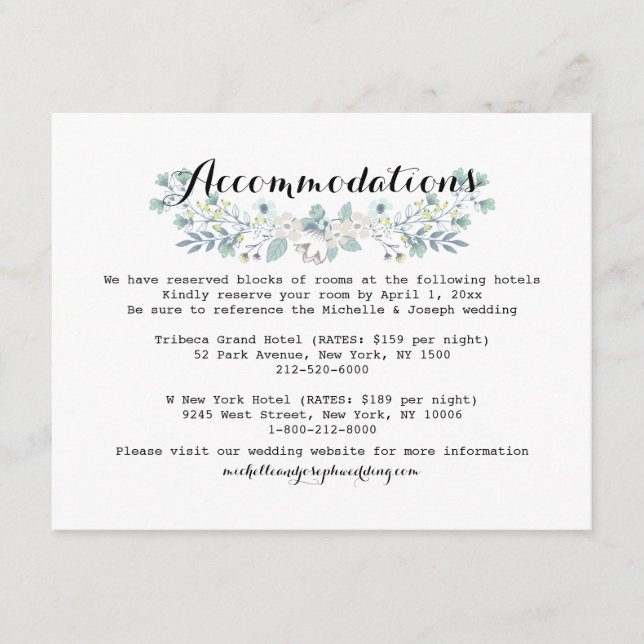 D'accompagnement Carte d'information d'hébergement de mariage flora (Devant)