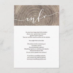 D'accompagnement Carte d'information du mariage de bois rustique