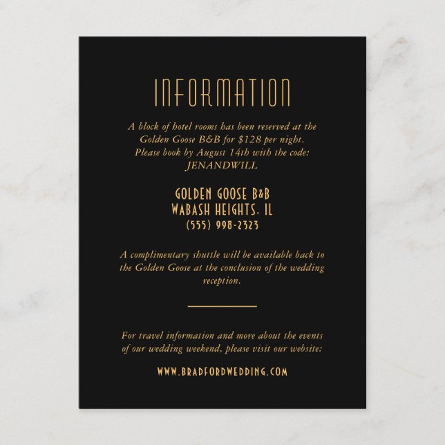 D'accompagnement Carte d'information du Mariage du ventilateur Gold (Devant)