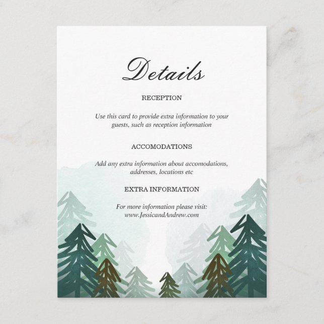 D'accompagnement Carte d'information du Mariage forestier Pine Tree (Devant)