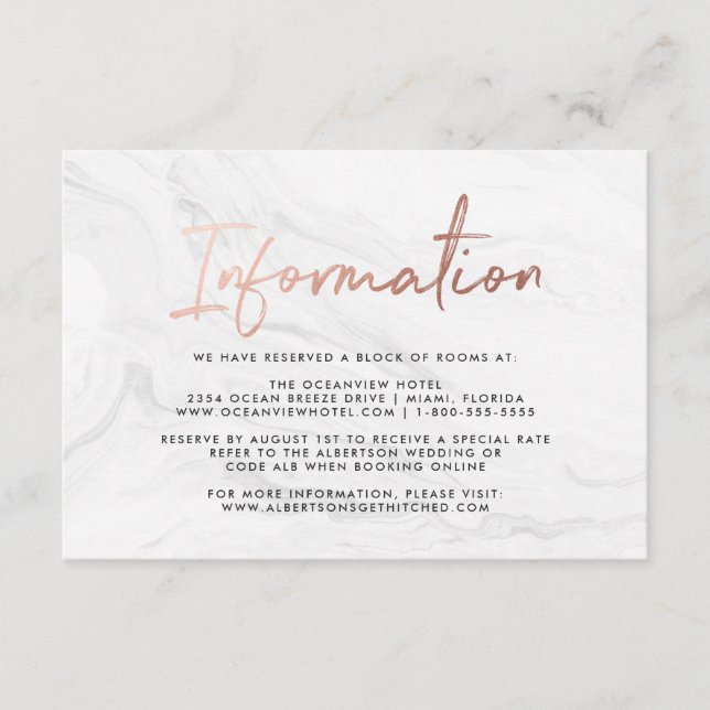 D'accompagnement Carte d'information en marbre blanc moderne or ros (Devant)