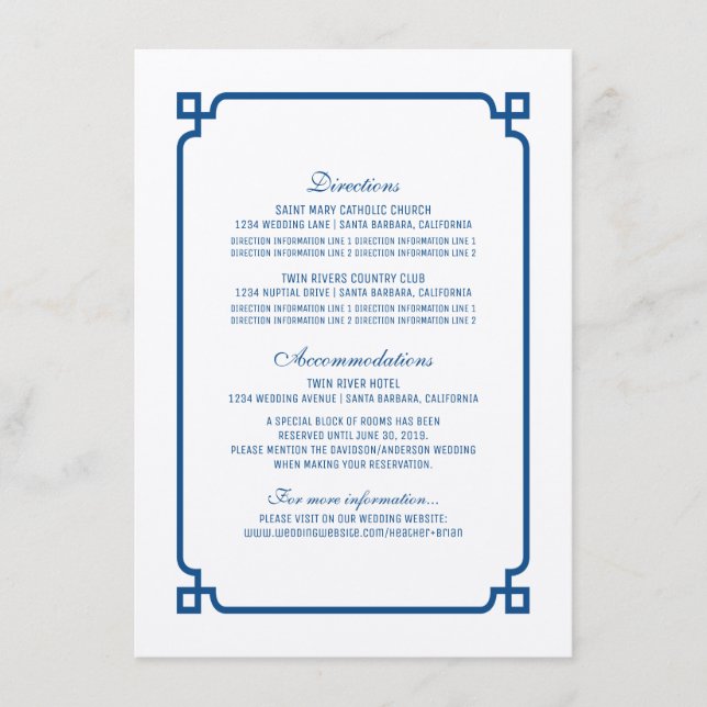 D'accompagnement Carte d'information Mariage chic Lapis Blue Deco (Devant)