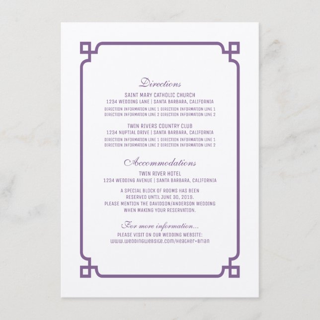 D'accompagnement Carte d'information Mariage chic Purple Deco (Devant)