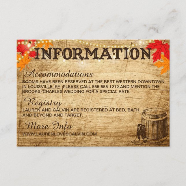 D'accompagnement Carte d'information mariage de automne pour Mariag (Devant)