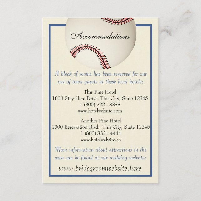 D'accompagnement Carte d'information Mariage du Pass de base-ball (Devant)