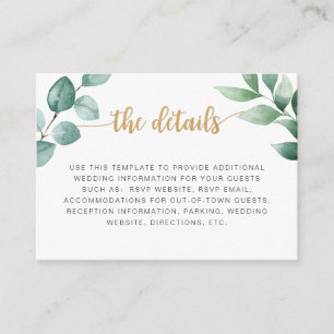 D'accompagnement Carte d'information mariage or Eucalyptus