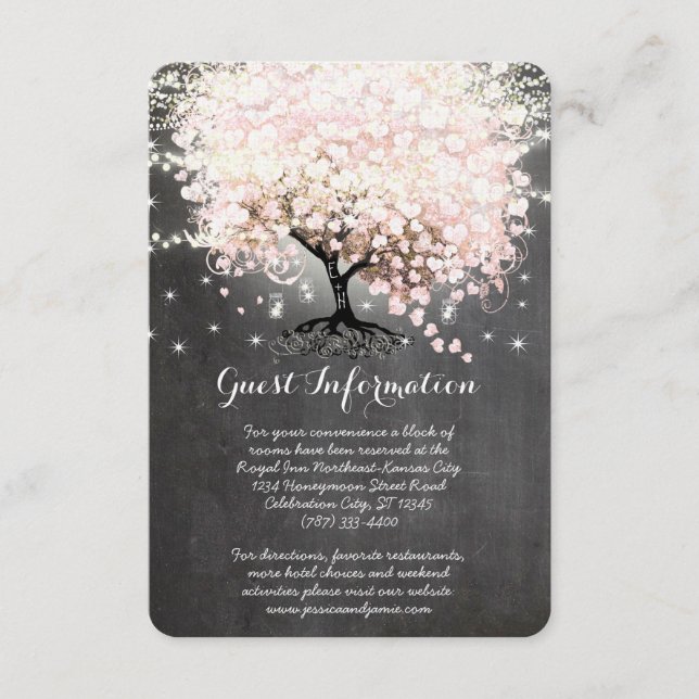 D'accompagnement Carte d'information Mariage Pink Heart Leaf Tree (Devant)