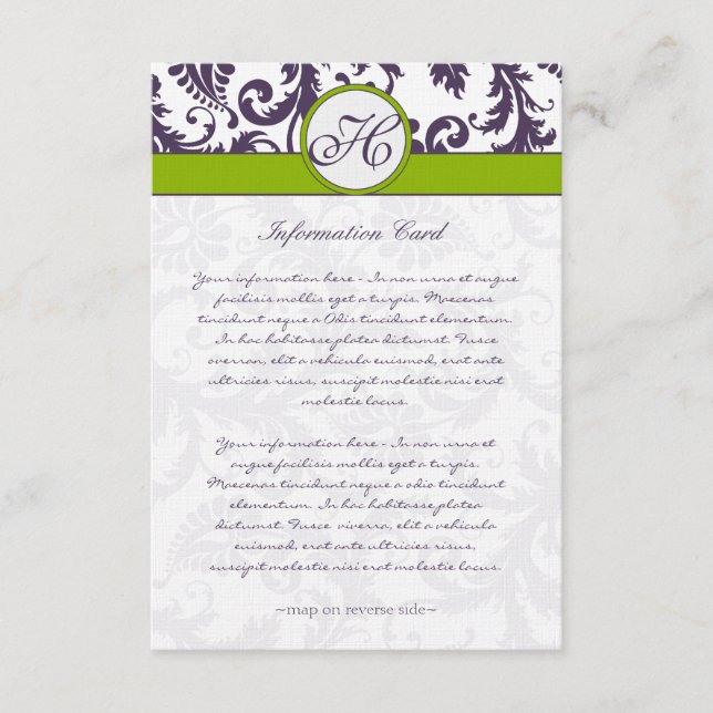 D'accompagnement Carte d'information Monogram Lapis Purple Damask (Devant)