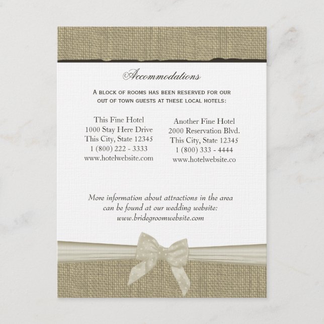 D'accompagnement Carte d'information Russe Burlap and Bow Direction (Devant)