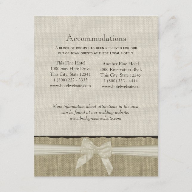 D'accompagnement Carte d'information Russe Burlap and Bow Direction (Devant)