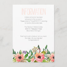 Carte d'information sur le Mariage floral Aquarell