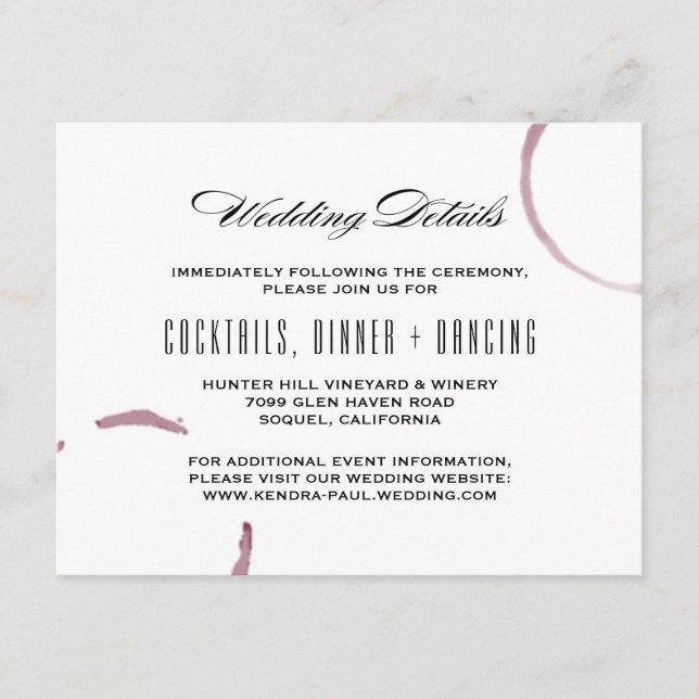 D'accompagnement Carte d'information sur le vignoble Wine Stains (Devant)