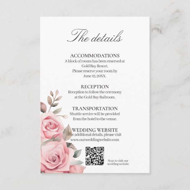 D'accompagnement Carte d'information sur les détails du mariage ave (Devant)