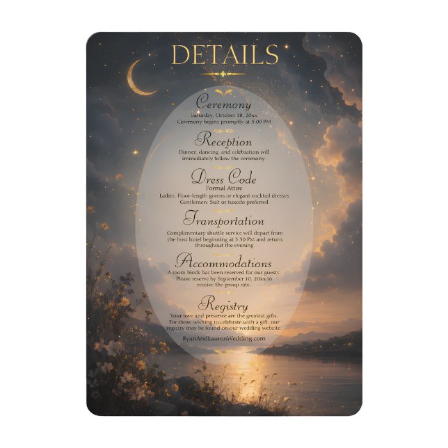 D'accompagnement Carte d'information sur les détails du mariage Cel (Celestial Romance Wedding Details Information Card)