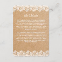 Carte d'information vintage Kraft Floral Lace Gues