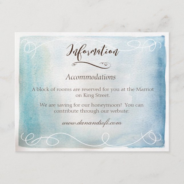 D'accompagnement Carte d'information Watercolor Blue Sea ou Sky (Devant)