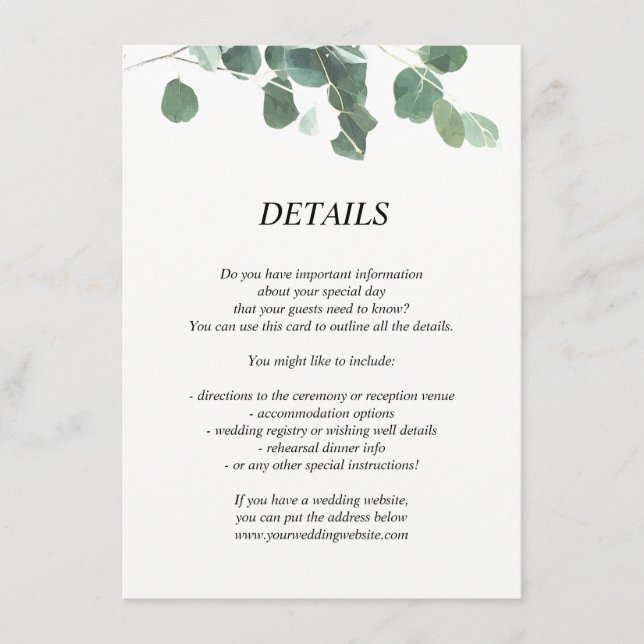 D'accompagnement Carte d'informations/détails mariages feuille Wate (Devant)