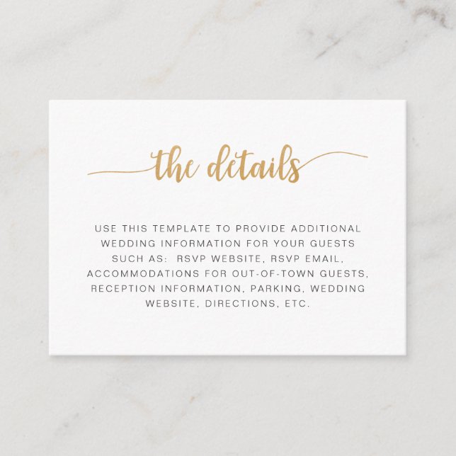 D'accompagnement Carte d'informations mariage en or blanc simple (Devant)