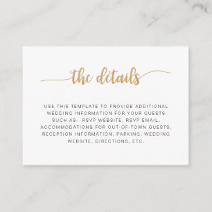 D'accompagnement Carte d'informations mariage en or blanc simple