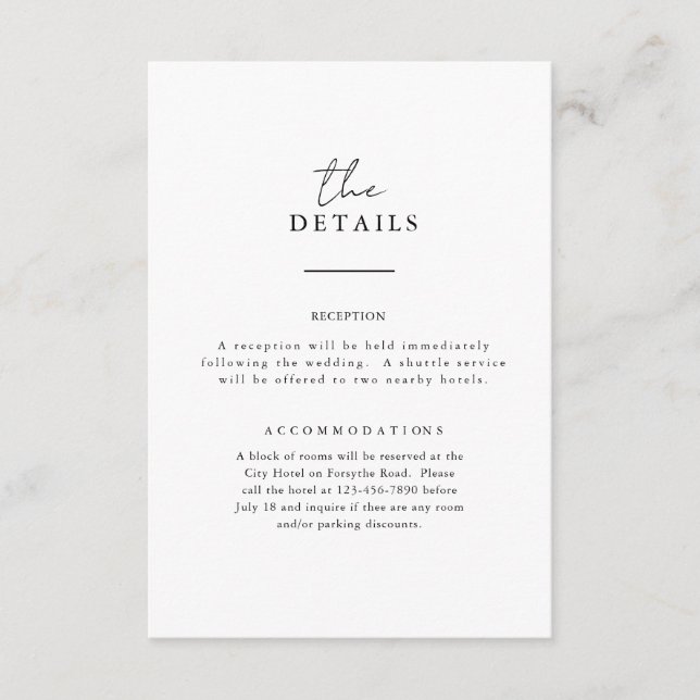 D'accompagnement Carte d'informations sur le Mariage B&W (Devant)