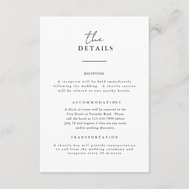 D'accompagnement Carte d'informations sur le Mariage B&W (Devant)