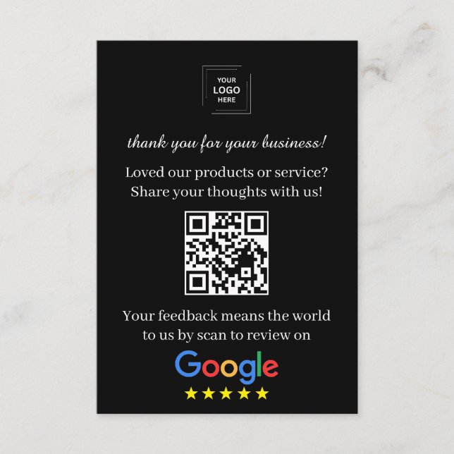 D'accompagnement Carte d'insertion de code QR pour les avis Google  (Devant)