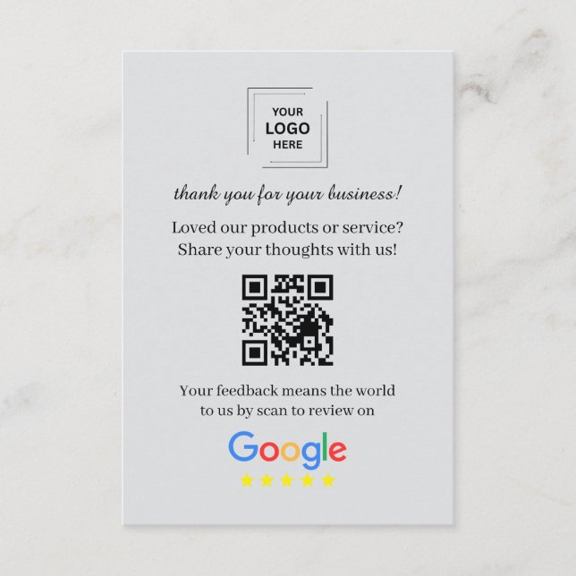 D'accompagnement Carte d'insertion de commentaires clients QR Googl (Devant)