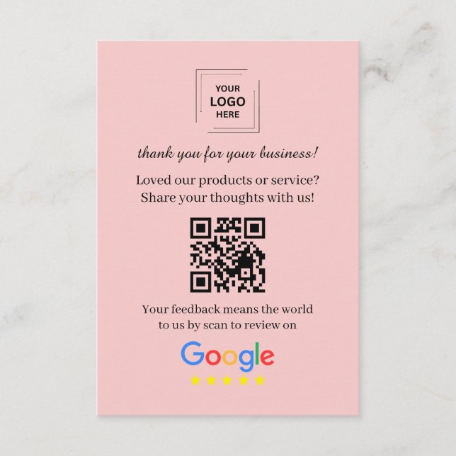 D'accompagnement Carte d'insertion de commentaires clients QR Googl (Devant)