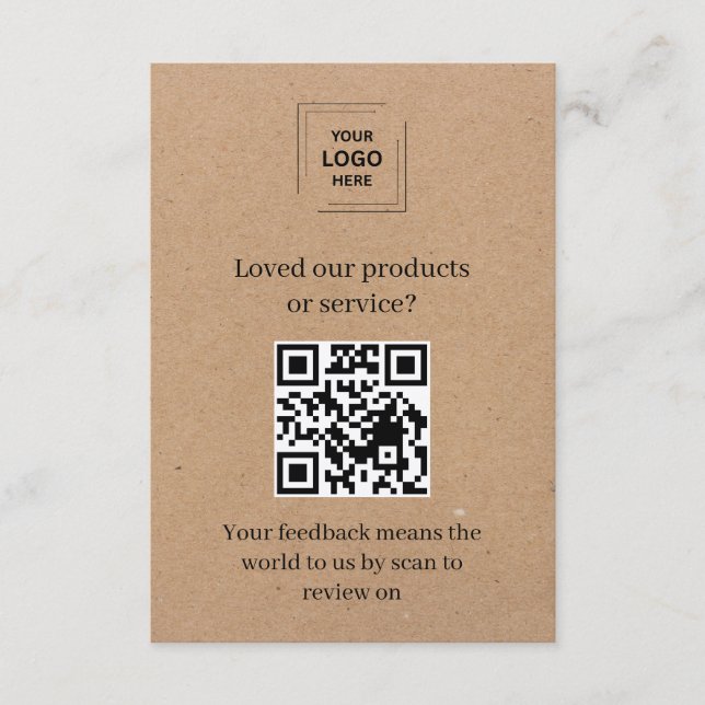 D'accompagnement Carte d'insertion de commentaires clients QR Kraft (Devant)