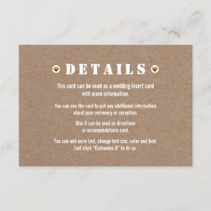 D'accompagnement Carte d'insertion de détails de mariage en carton