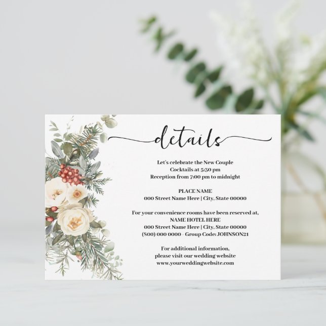 D'accompagnement Carte d'insertion de détails de mariage Fleurs bla (Debout devant)