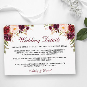 D'accompagnement Carte d'insertion de détails de mariage floral de 