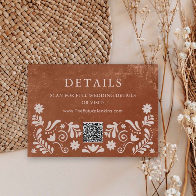 D'accompagnement Carte d'insertion de détails de mariage mexicain e (Terracotta Hacienda Wedding Details Enclosure Card with QR Code)